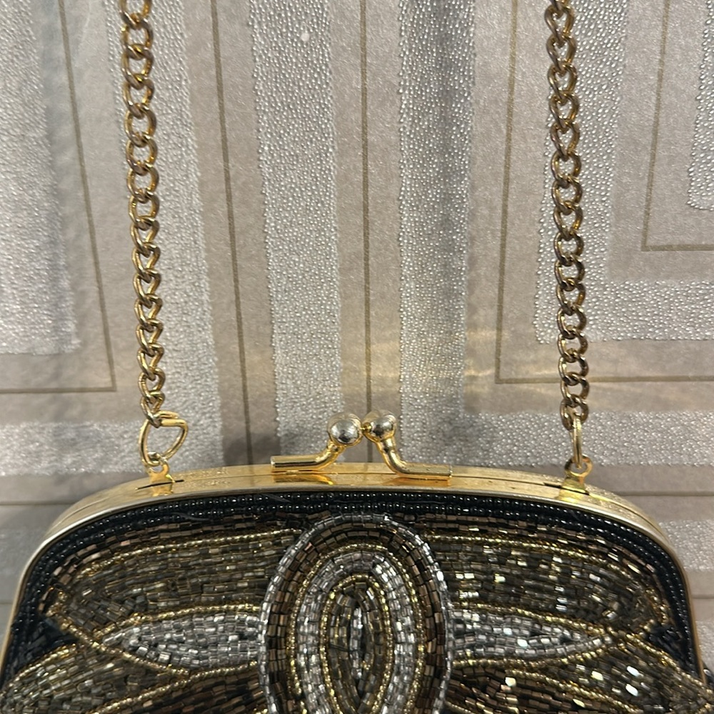 Beaded Handbag Art Deco  with sateen linning crossbody - Picture 6 of 9